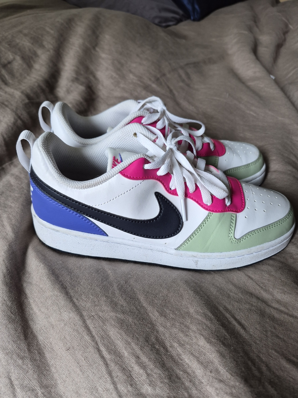 Nike White Low-Top Sneakers with Pink, Mint Green & Blue Accents